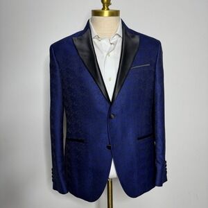 EGARA Blue Paisley Blazer Tuxedo Trim Slim Fit Sport Coat Jacket 40 Short